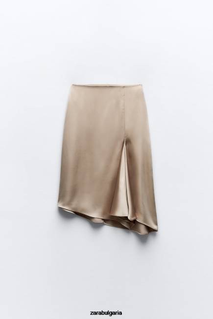 Zara облекло 66FT631 Жени а/силуетна пола със сатенен ефект бежово/розово