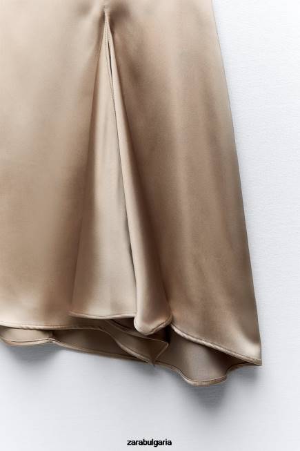 Zara облекло 66FT631 Жени а/силуетна пола със сатенен ефект бежово/розово