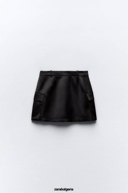 Zara облекло 66FT633 Жени карго мини пола със сатенен ефект черен