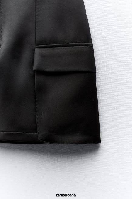Zara облекло 66FT633 Жени карго мини пола със сатенен ефект черен