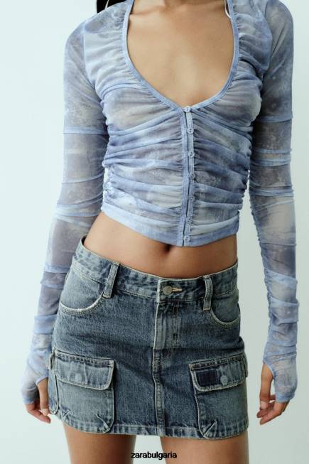 Zara облекло 66FT637 Жени дънкова товарна пола trf тъмносин