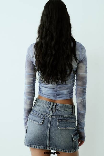 Zara облекло 66FT637 Жени дънкова товарна пола trf тъмносин