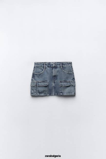 Zara облекло 66FT637 Жени дънкова товарна пола trf тъмносин