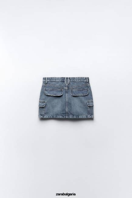 Zara облекло 66FT637 Жени дънкова товарна пола trf тъмносин