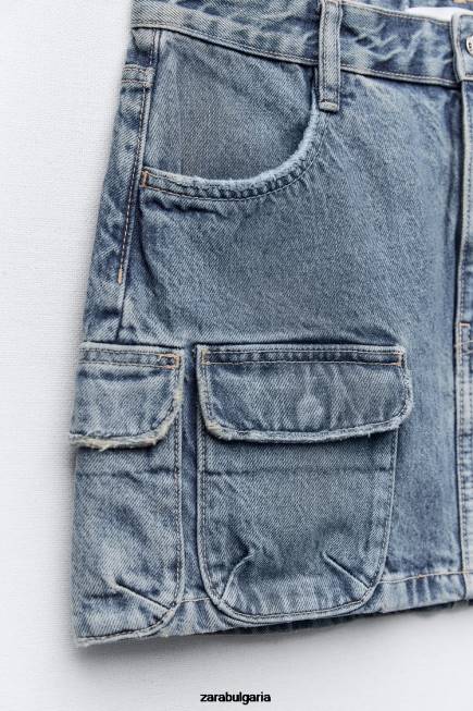 Zara облекло 66FT637 Жени дънкова товарна пола trf тъмносин