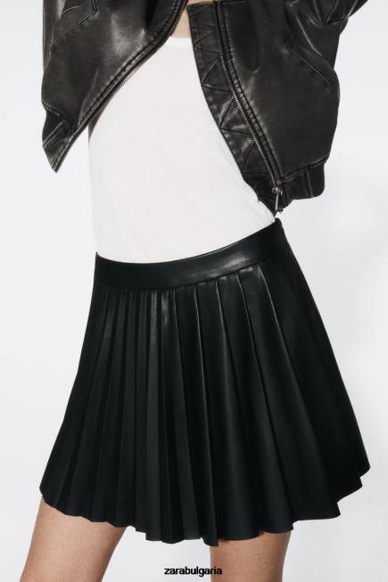 Zara облекло 66FT639 Жени мини пола от изкуствена кожа черен
