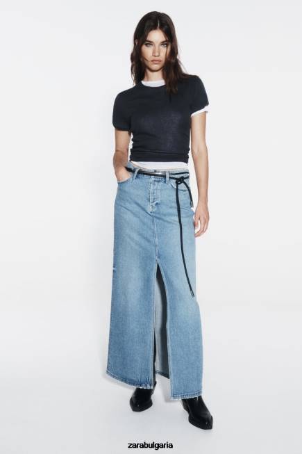 Zara облекло 66FT640 Жени z1975 дънкова миди пола средно синьо