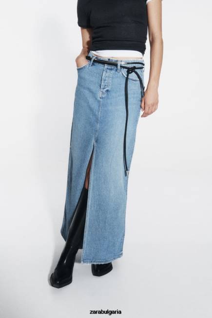 Zara облекло 66FT640 Жени z1975 дънкова миди пола средно синьо