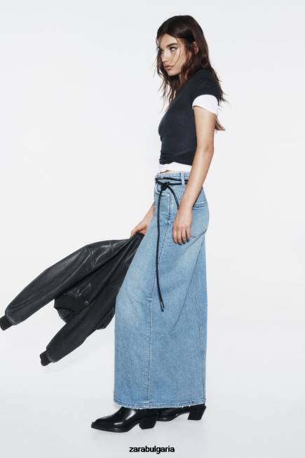 Zara облекло 66FT640 Жени z1975 дънкова миди пола средно синьо