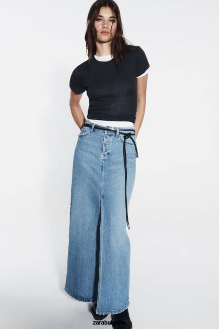 Zara облекло 66FT640 Жени z1975 дънкова миди пола средно синьо