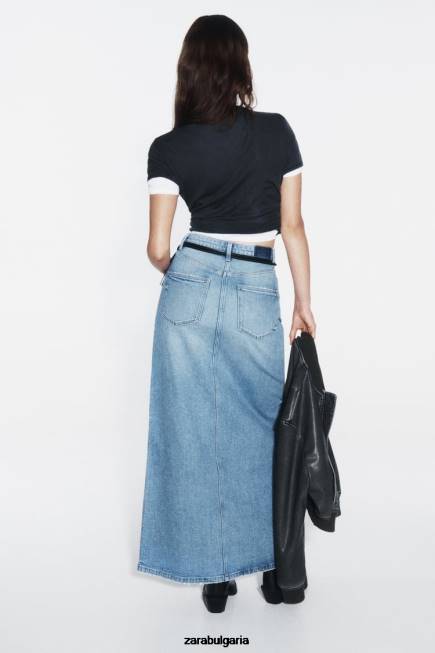 Zara облекло 66FT640 Жени z1975 дънкова миди пола средно синьо