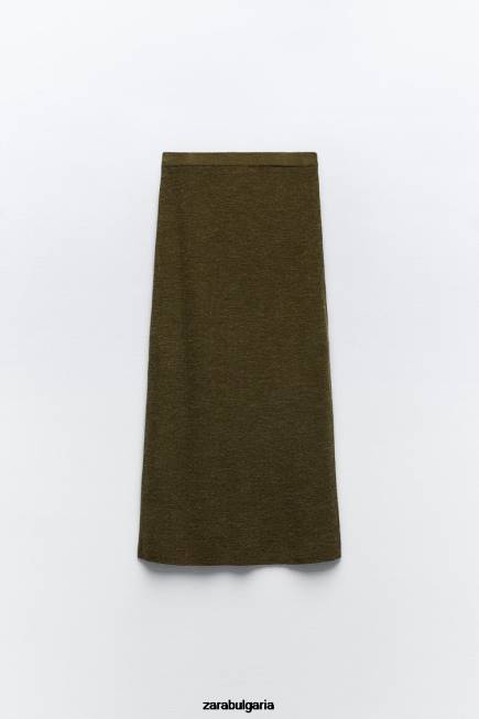 Zara облекло 66FT641 Жени плетена миди пола тъмна маслина