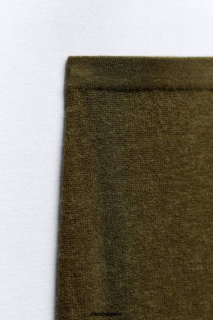 Zara облекло 66FT641 Жени плетена миди пола тъмна маслина