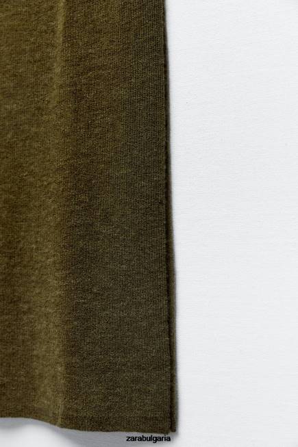 Zara облекло 66FT641 Жени плетена миди пола тъмна маслина