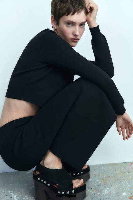 Zara облекло 66FT644 Жени плетена миди пола черен