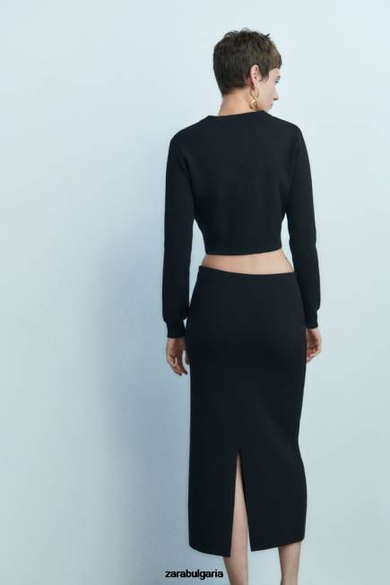 Zara облекло 66FT644 Жени плетена миди пола черен