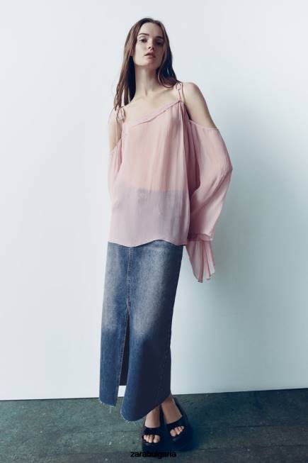 Zara облекло 66FT645 Жени дънкова пола с висока талия zw син