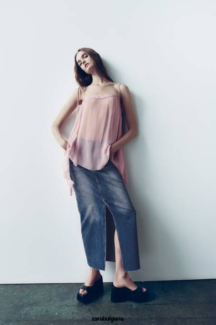 Zara облекло 66FT645 Жени дънкова пола с висока талия zw син