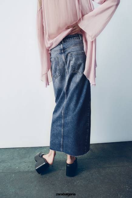 Zara облекло 66FT645 Жени дънкова пола с висока талия zw син