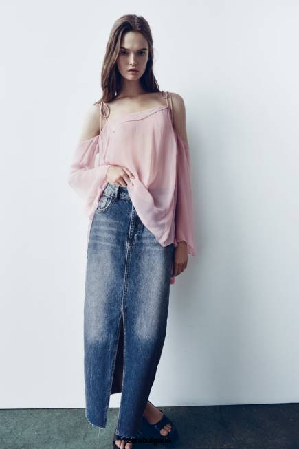 Zara облекло 66FT645 Жени дънкова пола с висока талия zw син