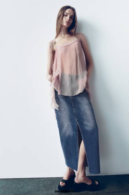 Zara облекло 66FT645 Жени дънкова пола с висока талия zw син