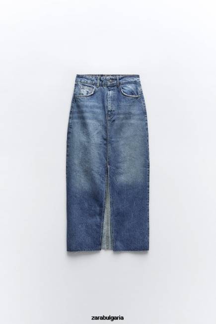 Zara облекло 66FT645 Жени дънкова пола с висока талия zw син