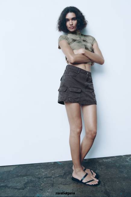 Zara облекло 66FT646 Жени карго мини пола сиво