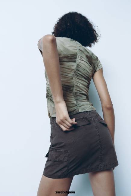 Zara облекло 66FT646 Жени карго мини пола сиво