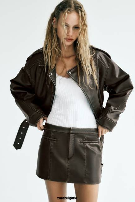 Zara облекло 66FT647 Жени пола с джоб от изкуствена кожа дървени въглища