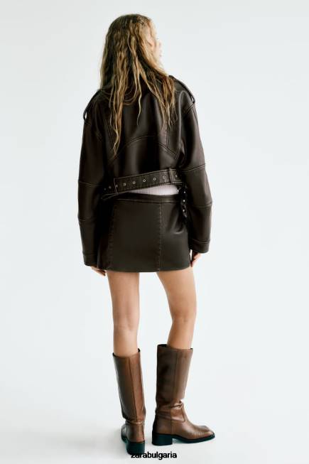 Zara облекло 66FT647 Жени пола с джоб от изкуствена кожа дървени въглища