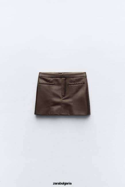 Zara облекло 66FT647 Жени пола с джоб от изкуствена кожа дървени въглища