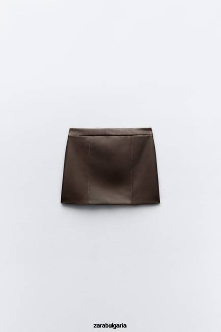 Zara облекло 66FT647 Жени пола с джоб от изкуствена кожа дървени въглища