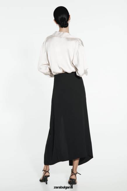 Zara облекло 66FT649 Жени миди пола с възли черен