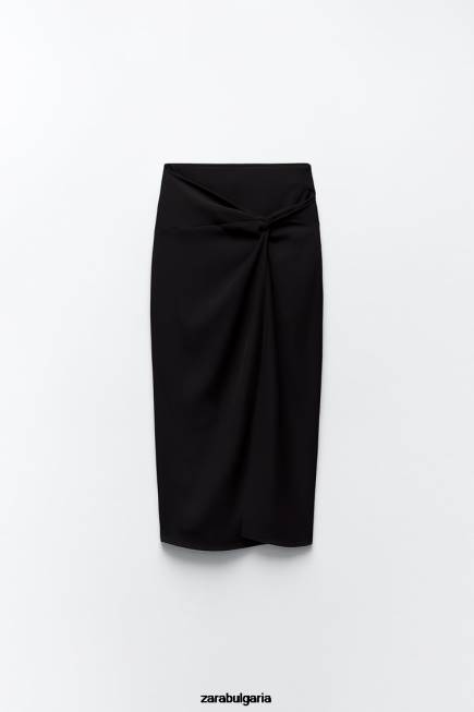 Zara облекло 66FT649 Жени миди пола с възли черен