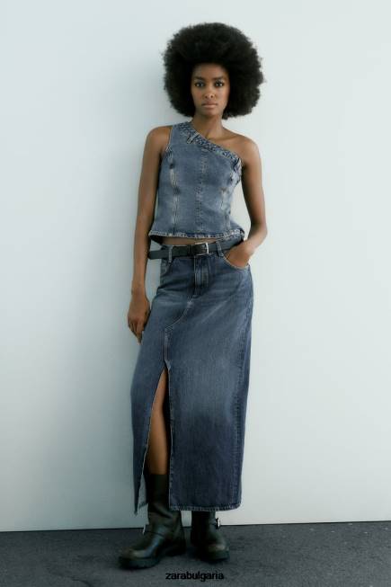 Zara облекло 66FT650 Жени trf дълга дънкова пола тъмносин