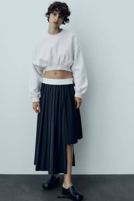 Zara облекло 66FT652 Жени плисирана пола с ивици син