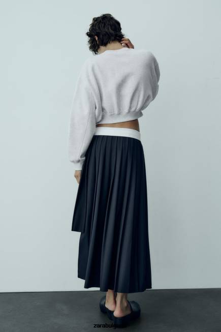 Zara облекло 66FT652 Жени плисирана пола с ивици син
