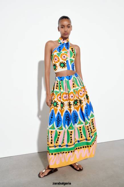 Zara облекло 66FT653 Жени щампована миди пола многоцветен