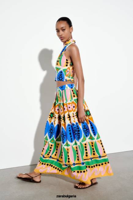 Zara облекло 66FT653 Жени щампована миди пола многоцветен