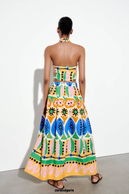 Zara облекло 66FT653 Жени щампована миди пола многоцветен