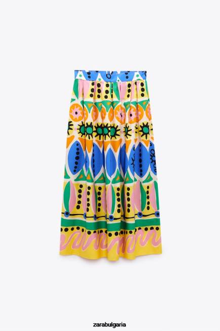 Zara облекло 66FT653 Жени щампована миди пола многоцветен