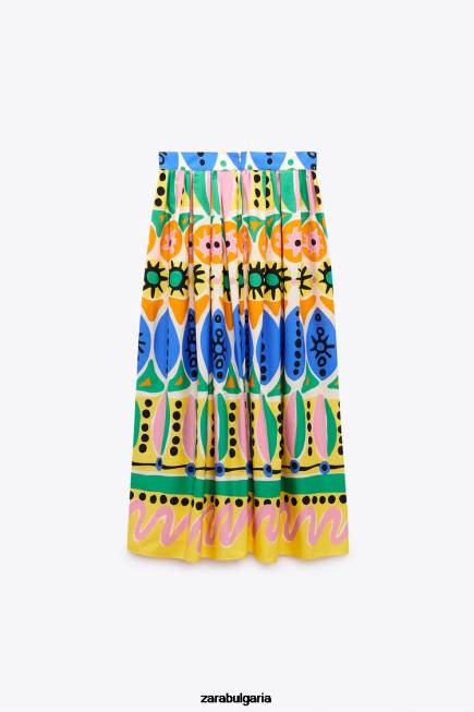Zara облекло 66FT653 Жени щампована миди пола многоцветен