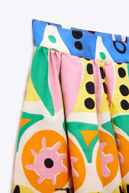 Zara облекло 66FT653 Жени щампована миди пола многоцветен