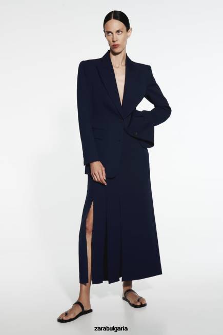 Zara облекло 66FT654 Жени миди пола със странични цепки тъмносин