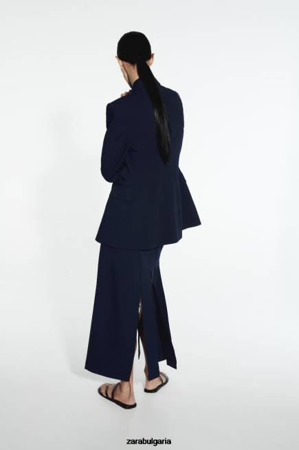 Zara облекло 66FT654 Жени миди пола със странични цепки тъмносин