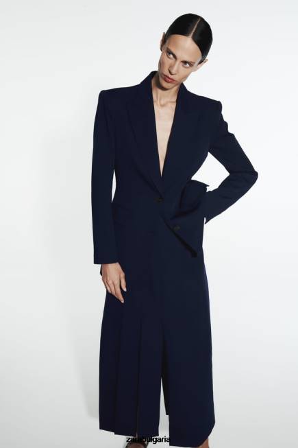 Zara облекло 66FT654 Жени миди пола със странични цепки тъмносин