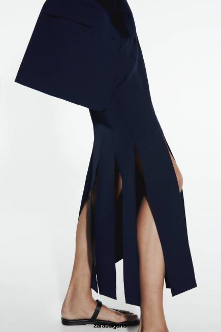 Zara облекло 66FT654 Жени миди пола със странични цепки тъмносин