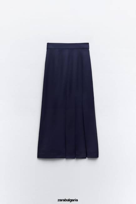 Zara облекло 66FT654 Жени миди пола със странични цепки тъмносин