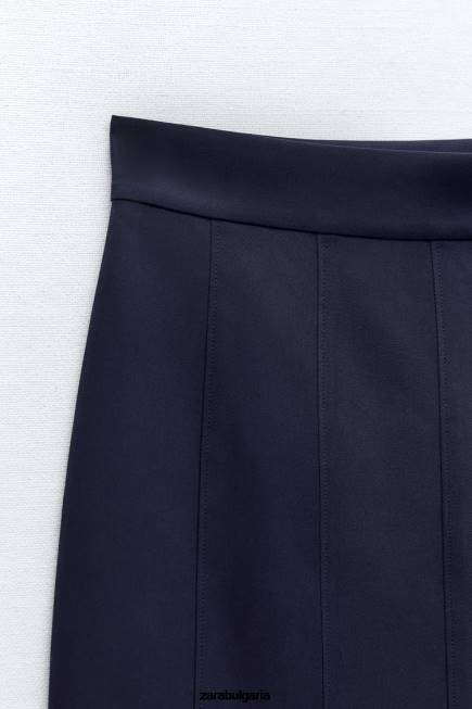 Zara облекло 66FT654 Жени миди пола със странични цепки тъмносин