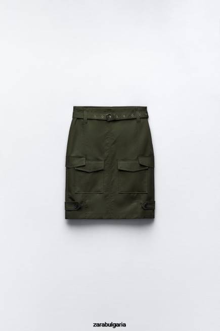 Zara облекло 66FT655 Жени миди пола с джоб средно каки